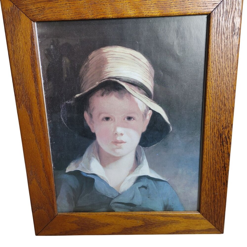 Framed A Young Boy In Straw Hat Wooden Frame 17 by 14 Wall Art Farmhouse Decor
